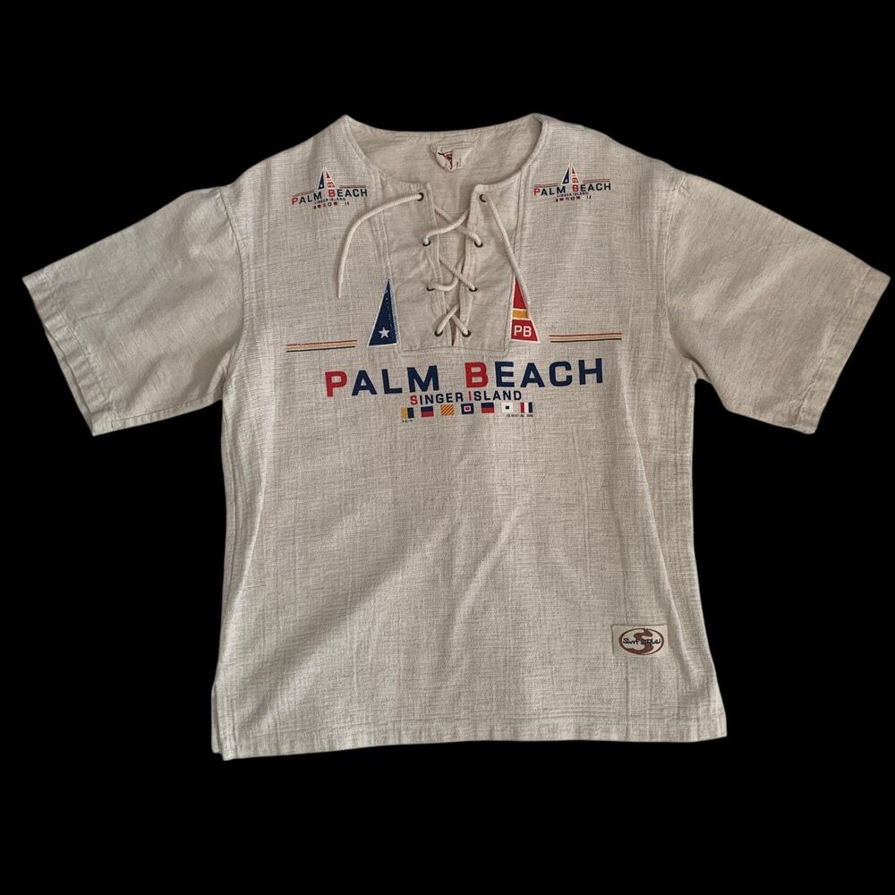 Surf Style Men's Size L Palm Beach Singer Island Lace Up Vintage 1993 T-Shirt